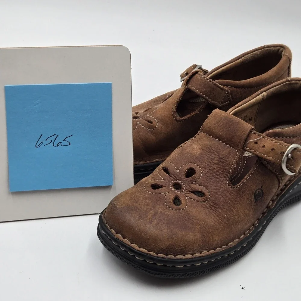 Born Mary Jane Shoes Girls Size 13 Brown Leather Floral Cutout Flats BC14256 F6